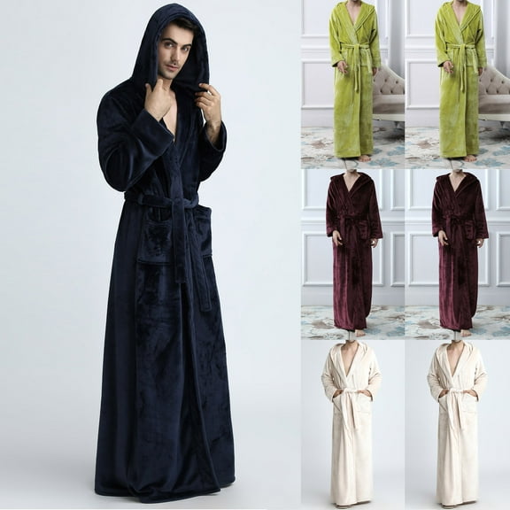 Miluxas Men's Hooded Robe Soft Coral Fleece Microfiber Bathrobe Yellow