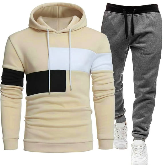 Miluxas Men's Hoodie Tracksuit 2 Pieces Set Novelty Solid Color Pullover Fleece Hoodies Long Sleeve Casual Sweatshirt Khaki