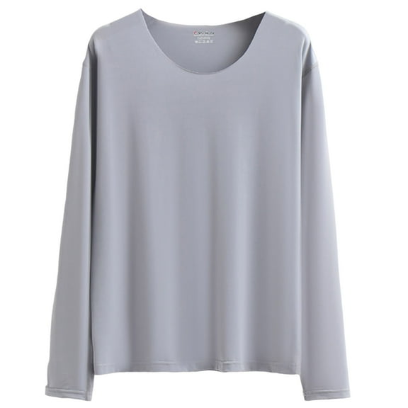 Miluxas Men's Ice Silk Long-Sleeved T-Shirt Loose Bottoming Tops Summer Shirt Gray XL(XL)