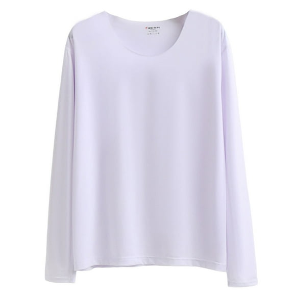 Miluxas Men's Ice Silk Long-Sleeved T-Shirt Loose Bottoming Tops Summer Shirt White XXL(XXL)