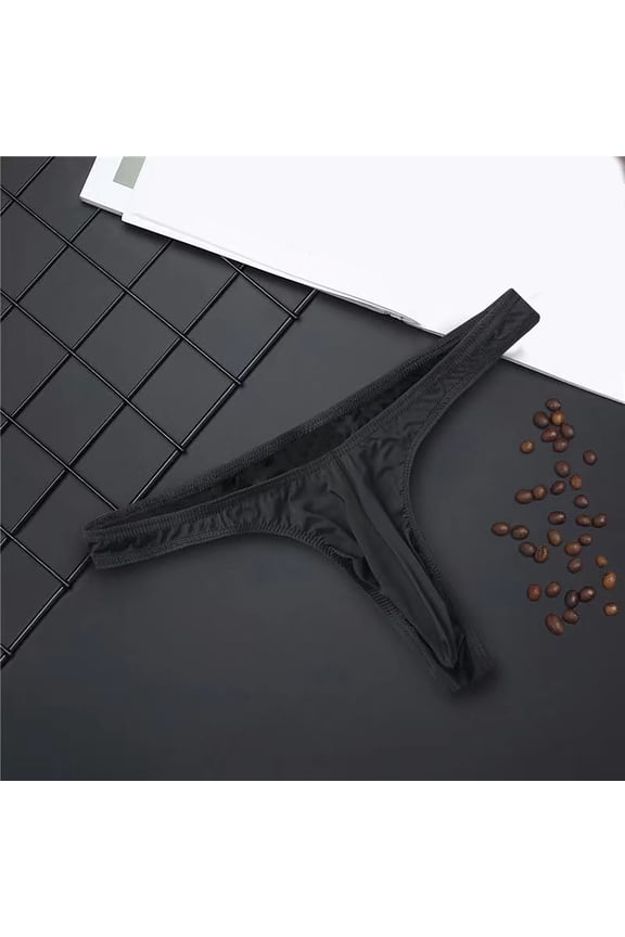 Men's Ice Silk Thread Underpants T Pants, Solid Color, Breathable G-string Pants Black 4(M)