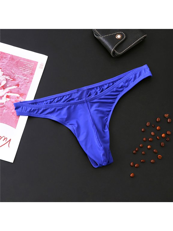Men's Ice Silk Thread Underpants T Pants, Solid Color, Breathable G-string Pants Blue 6(L)