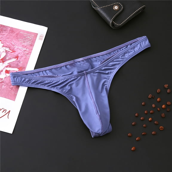 Miluxas Men's Ice Silk Thread Underpants T Pants, Solid Color, Breathable G-string Pants Gray 6(L)