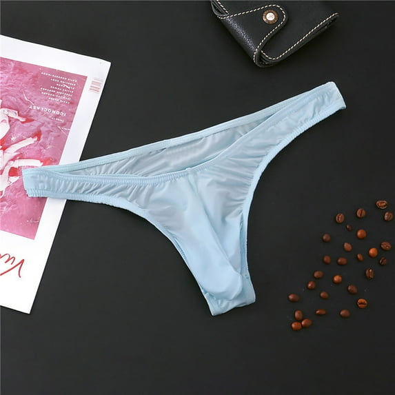 Miluxas Men's Ice Silk Thread Underpants T Pants, Solid Color, Breathable G-string Pants Sky Blue 8(XL)