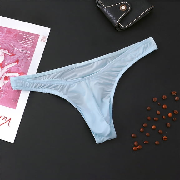 Miluxas Men's Ice Silk Thread Underpants T Pants, Solid Color, Breathable G-string Pants Sky Blue 8(XL)