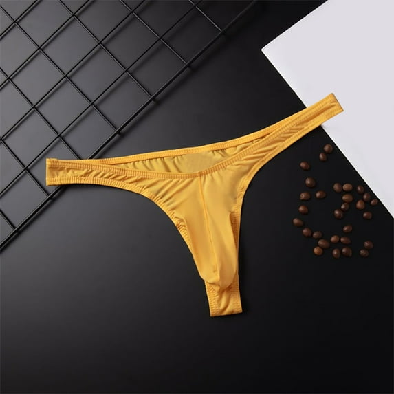 Miluxas Men's Ice Silk Thread Underpants T Pants, Solid Color, Breathable G-string Pants Yellow 6(L)