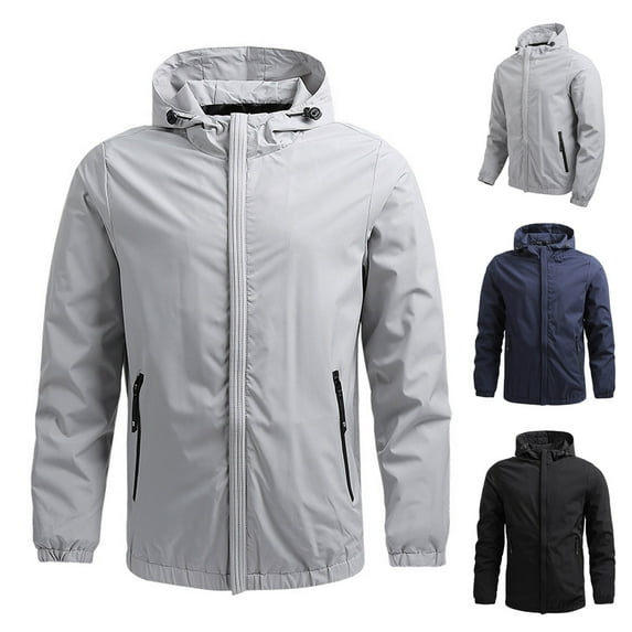 Miluxas Men's Jacket - Full Zip Windbreaker Jacket - Weather Resistant Windbreaker Jackets for Men Gray 8(XL)