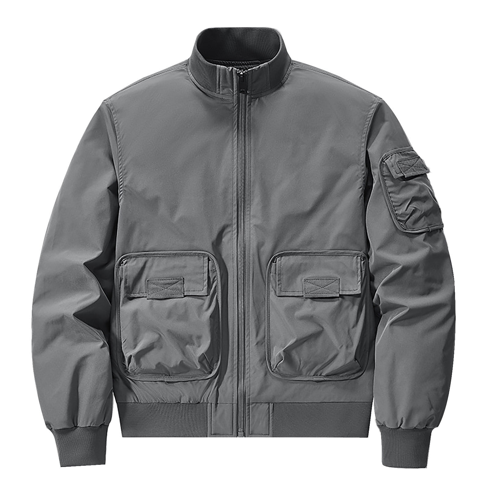 CALUX BOMBER JAKET グレー Men's Bomber Jacket Fall Winter Outerwear Zipper Casual