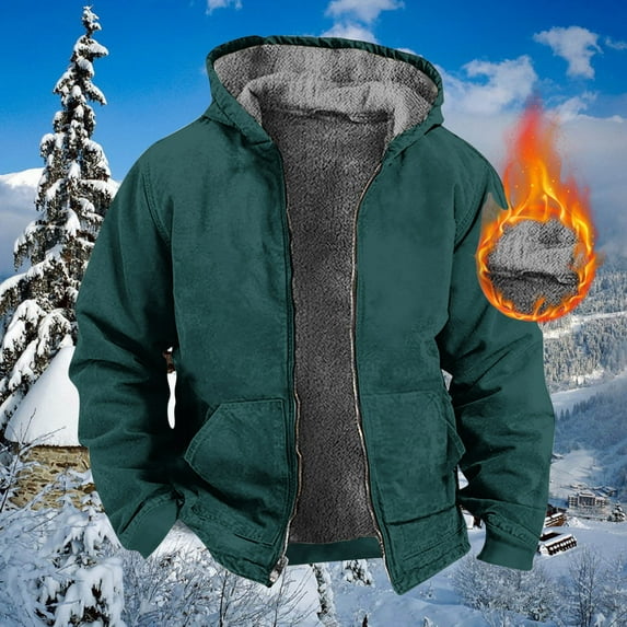 Miluxas Men's Jacquard PlaidCloth Heavy Fleece Zipper Hoodie Sweatshirt Jacket Coat Clearance Green 16(XXXXL)