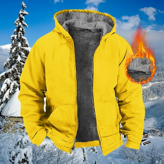 Miluxas Men's Jacquard PlaidCloth Heavy Fleece Zipper Hoodie Sweatshirt Jacket Coat Clearance Yellow 16(XXXXL)