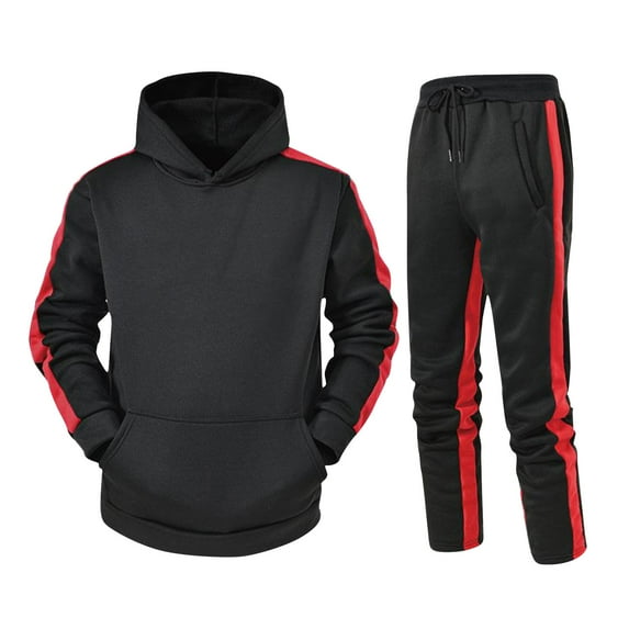 Miluxas Men's Jogging Tracksuit 2 Piece Athletic Outfit Hoodie Sports Sweatsuit Pullover Suit Sets Black 14(XXXL)
