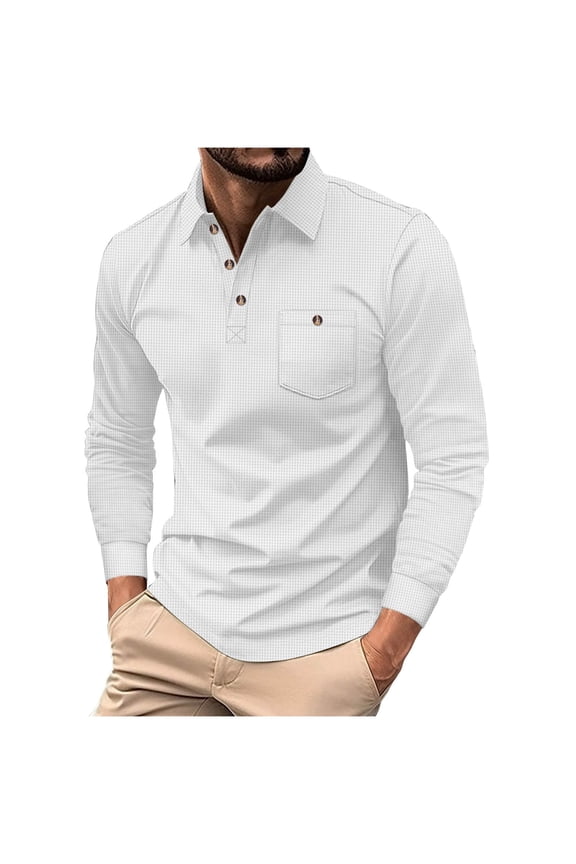 Men's Knit Polo Shirts Long Sleeve Sweater Polo Lightweight Fashion Casual Collared Shirts White