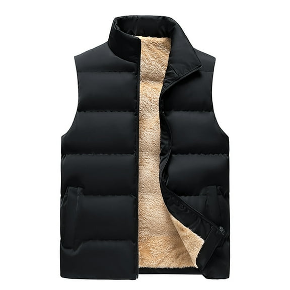 Miluxas Men's Lambskin Lined Warm Vest Winter Casual Outdoor Puffer Pockets Large Sleeveless Sports Work Jacket Black