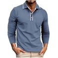 thumbnail image 1 of Miluxas Men's Lapel Cardigan T-Shirt Casual Classic Solid Color Long-Sleeved Shirt Business Button Ribbed Bottoming Shirt Light Blue, 1 of 7