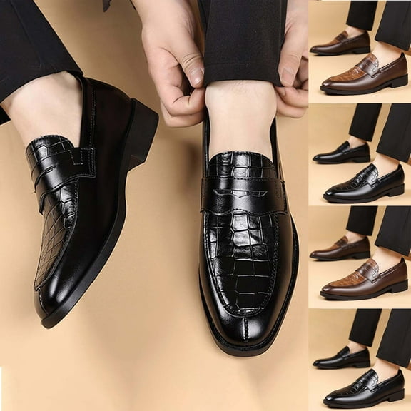 Miluxas Men's Leather Driving Slip-on Dress Loafers Shoes Luxury Alligator Printed Softsole Business Oxfords Moccasin Classic Wedding formal Shoes Brown 11(48)