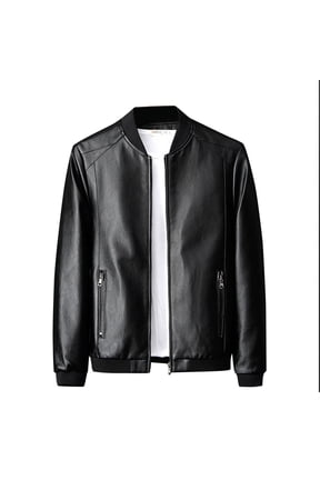 Men's Leather Varsity Jacket - Black Leather Bomber Jacket for Men Black