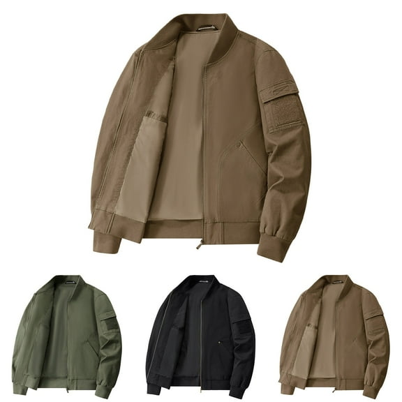 Miluxas Men’s Lightweight Casual Jackets Varsity Bomber Jacket Coat with Zipper Khaki