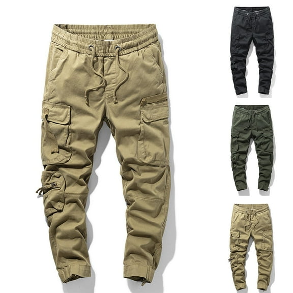 Miluxas Men's Lightweight Casual Pants Elastic Waist Pull On Work Travel Slacks Khaki