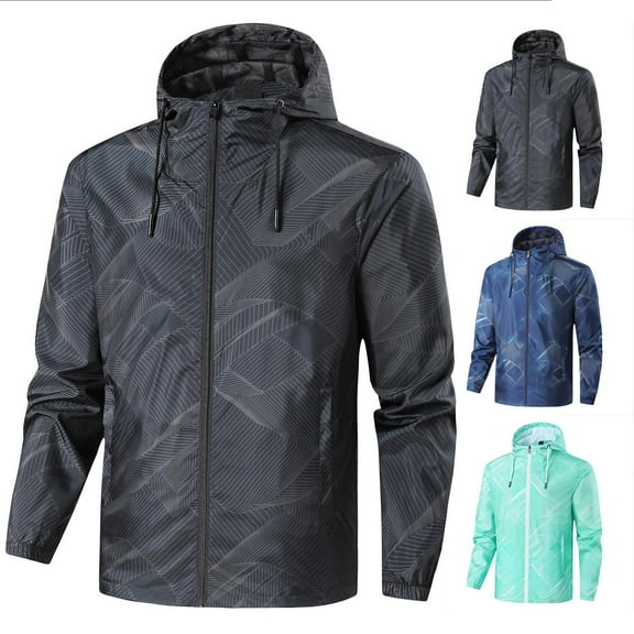 Miluxas Men's Lightweight Hooded Jackets Vintage Patchcolor Windbreaker Packable Raincoat for Hiking Green