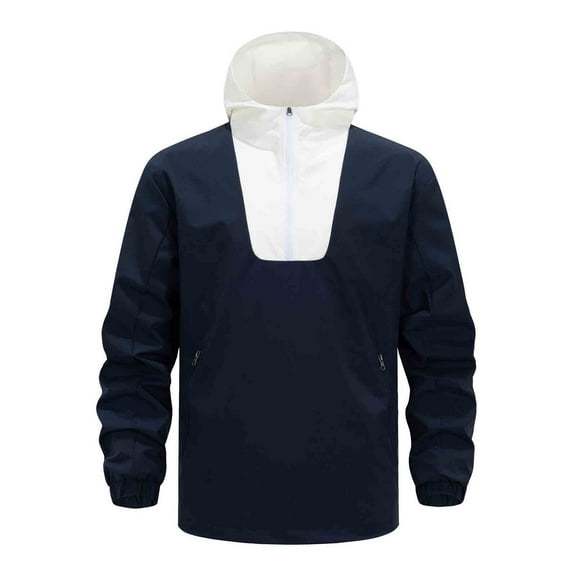 Miluxas Men's Lightweight Jacket Hiking Windbreaker Packable Running Golf Gear Hood Raincoat Dark Blue XXL(XXL)