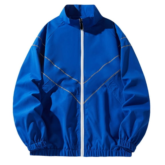 Miluxas Men's Lightweight Jackets Full Zip Up Light Coat Laydown Collar Jacket Casual Windbreaker Jacket with Pockets Blue 12(XXL)
