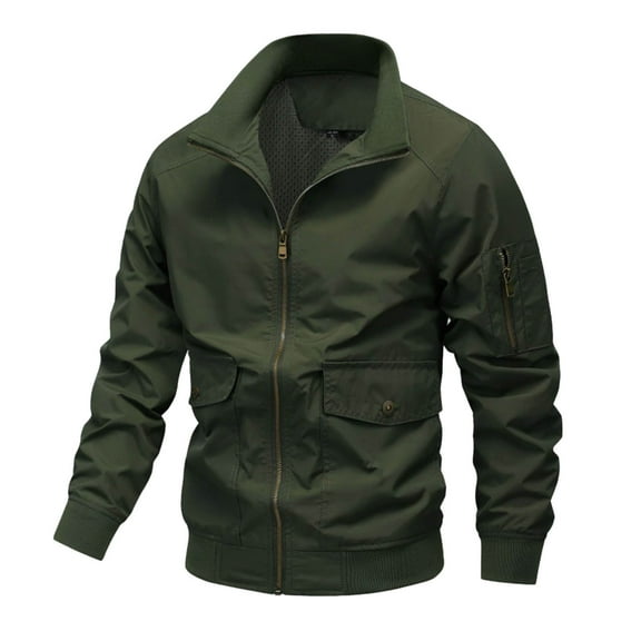 Miluxas Men's Lightweight Jackets Full Zip Up Light Coat Laydown Collar Jacket Casual Windbreaker Jacket with Zip Pockets Army Green