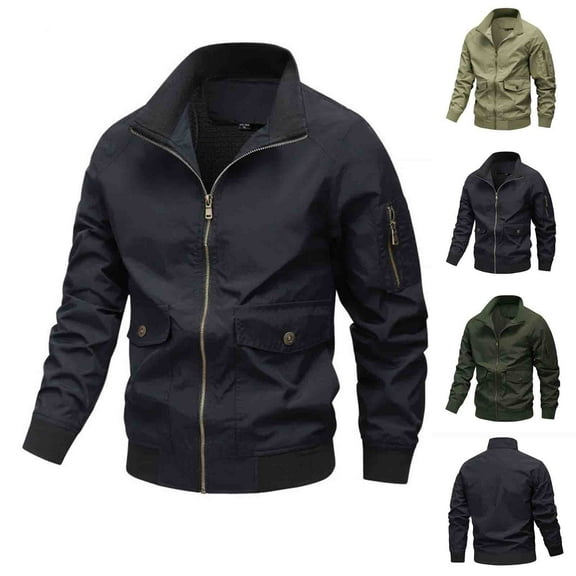 Miluxas Men's Lightweight Jackets Full Zip Up Light Coat Laydown Collar Jacket Casual Windbreaker Jacket with Zip Pockets Khaki