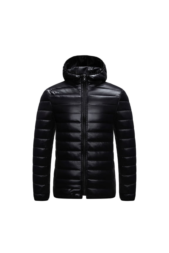 Men's Lightweight Puffer Jacket Hooded Warm Winter Coat Quilted Lined Water-Resistant Full Zip Bubble Jackets Black