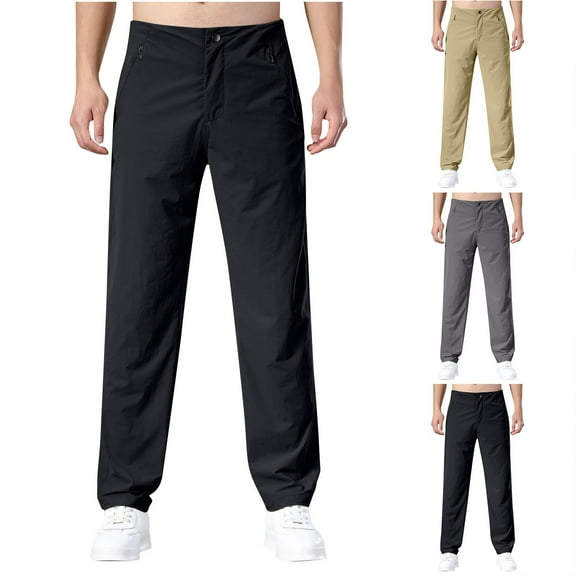 Miluxas Men's Lightweight Quick Dry Hiking Running Pants Outdoor Sports Breathable Zipper Pockets Athletic Work Pants Khaki