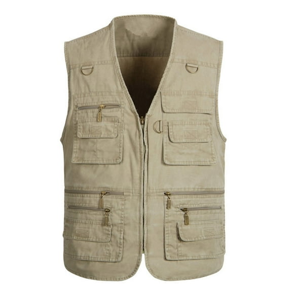 Miluxas Men's Lightweight Utility Fishing Vest V Neck Safari Photographer Vests Khaki XL(XL)