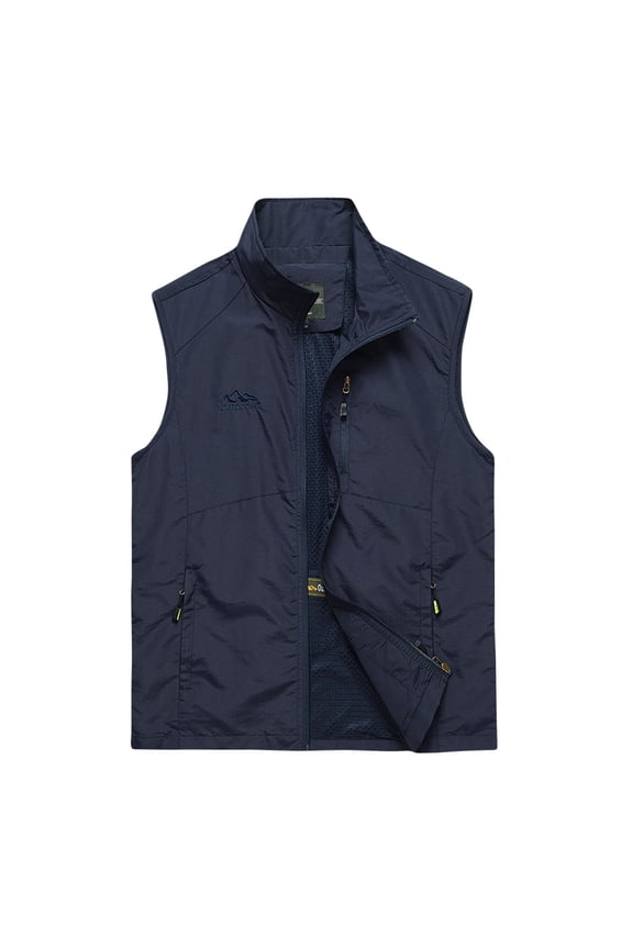 Men's Lightweight Vest Sleeveless Outdoor Work Jacket for Travel Hiking Running Dark Blue