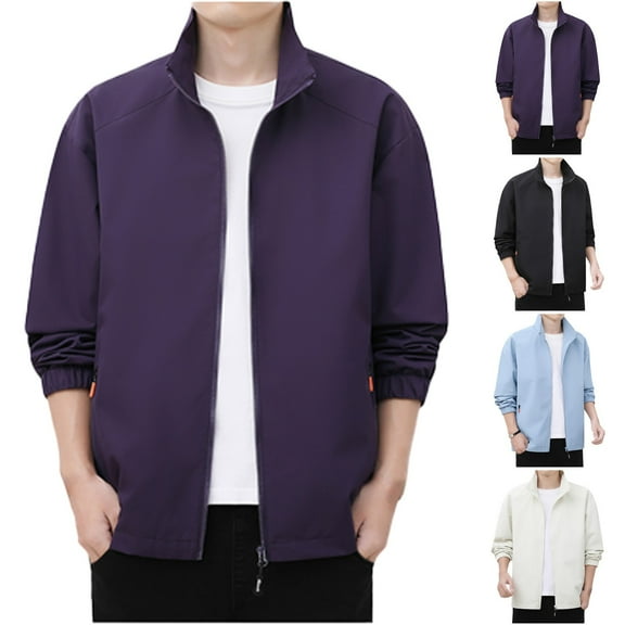 Miluxas Men's Lightweight Zip Up Jacket Eisenhower Work office Jackets Casual Golf Outwear Purple