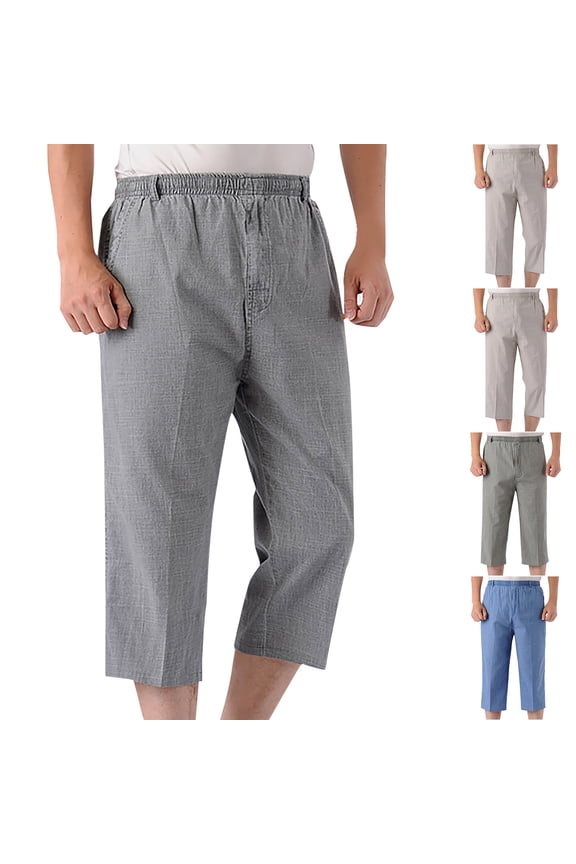 Men's Linen Harem Capri Pants Casual Lightweight Yoga Pants Baggy 3/4 Beach Trousers Gray 10(XL)