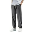 thumbnail image 1 of Miluxas Men's Linen Pants Casual Cargo Pants with Pockets Lightweight Elastic Waist Drawstring Pants Baggy Beach Pants Dark Gray, 1 of 4