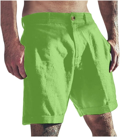 Miluxas Men’s Linen Shorts Classic Fit Casual Elastic Waist Summer Beach Shorts Green