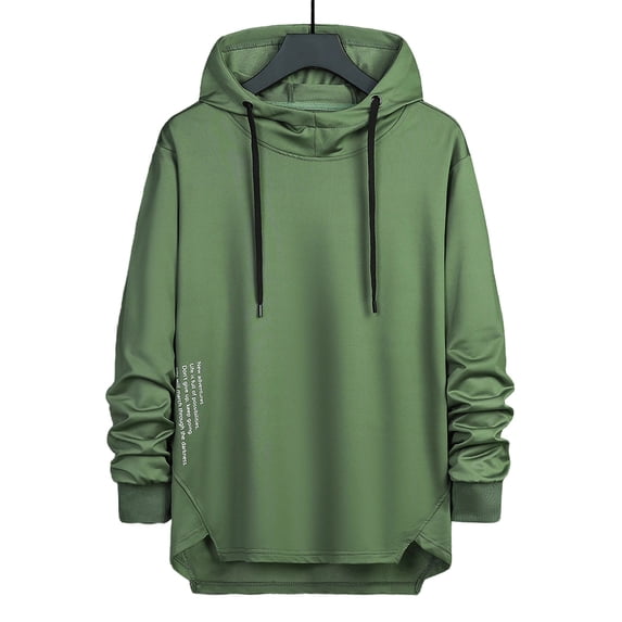 Miluxas Men's Long Hooded Sweatshirts Long Sleeve Irregular Hem Lightweight Hoodies Casual Solid Color Trendy Fall Tunic Tops Army Green XL(XL)