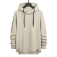 thumbnail image 1 of Miluxas Men's Long Hooded Sweatshirts Long Sleeve Irregular Hem Lightweight Hoodies Casual Solid Color Trendy Fall Tunic Tops Khaki L(L), 1 of 2