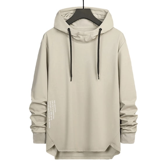 Miluxas Men's Long Hooded Sweatshirts Long Sleeve Irregular Hem Lightweight Hoodies Casual Solid Color Trendy Fall Tunic Tops Khaki L(L)