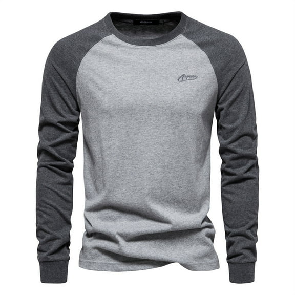 Miluxas Men's Long Sleeve Athletic Shirt Crew Neck Casual Blouse Patchwork Color Block Stretch Running Workout Pullover Tops Gray