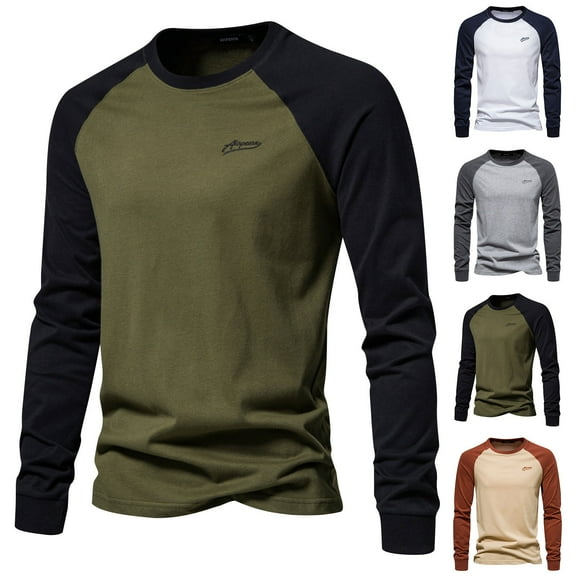 Miluxas Men's Long Sleeve Athletic Shirt Crew Neck Casual Blouse Patchwork Color Block Stretch Running Workout Pullover Tops White
