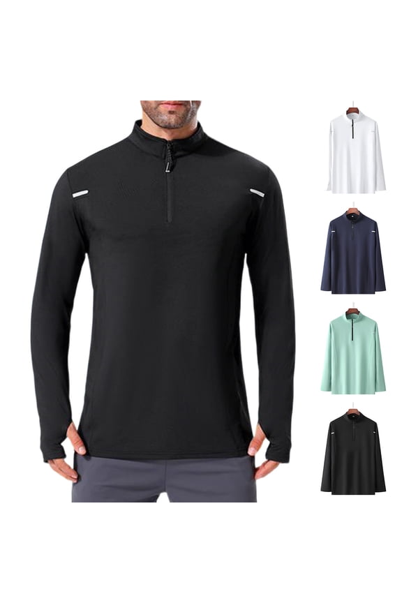 Men 1/4 Zip Long Sleeve Pullover Shirt Quick Dry Running Rash Guard Fishing Shirts with Thumb Holes White XL(XL)