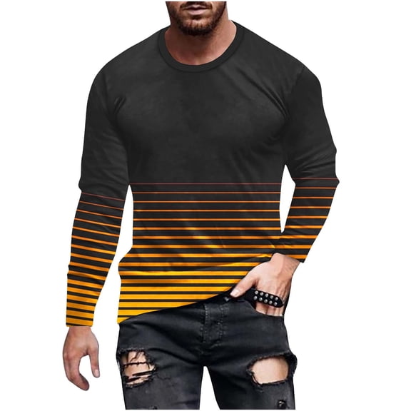 Miluxas Men's Long Sleeve Crew Neck Pullover Tops Color Block Casual Blouses Lightweight Comfy Trendy Loose Sport Tee Shirts Yellow
