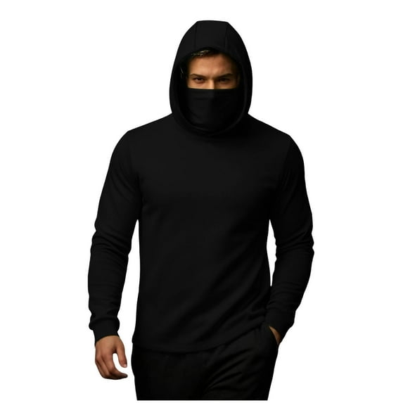 Miluxas Men’s Long Sleeve Fishing Shirt with Mask UV Neck Gaiter Hoodie Black