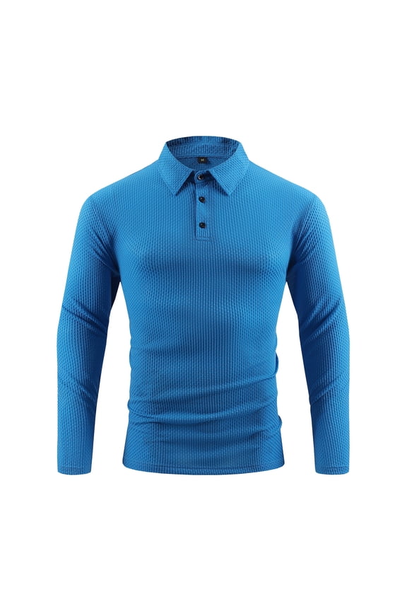 Men's Long Sleeve Polo Shirt Quick-Dry Performance Tactical Golf Shirts Regular-fit Jersey Tennis Shirt Blue