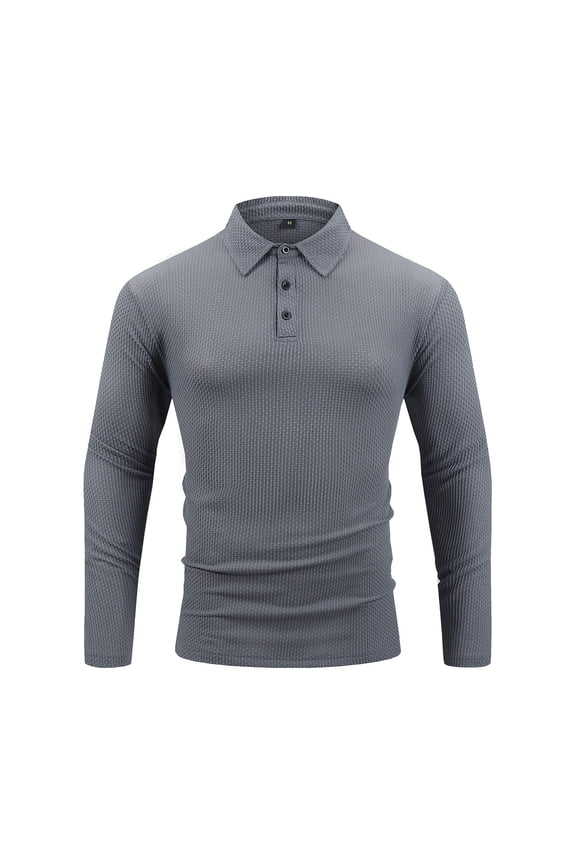 Men's Long Sleeve Polo Shirt Quick-Dry Performance Tactical Golf Shirts Regular-fit Jersey Tennis Shirt Gray