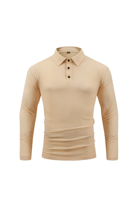 Men's Long Sleeve Polo Shirt Quick-Dry Performance Tactical Golf Shirts Regular-fit Jersey Tennis Shirt Khaki