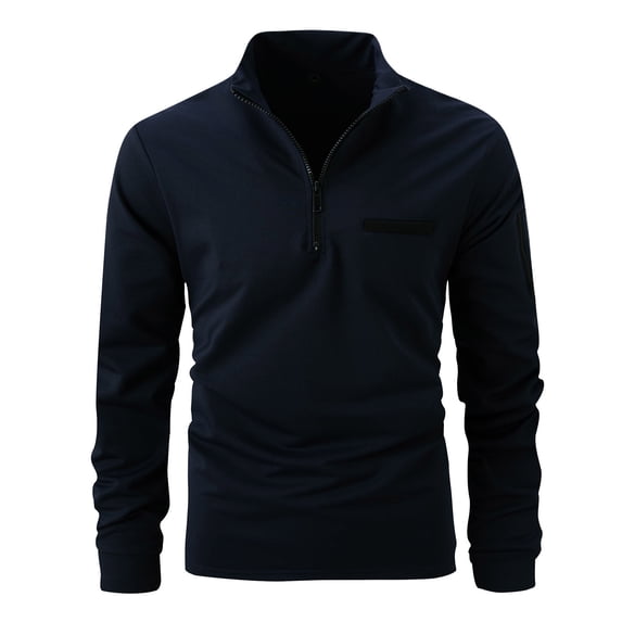 Miluxas Men's Long Sleeve Polo Shirts Quarter-Zip Casual Slim Fit Mock Neck Basic Designed Shirts Navy 12(XXL)