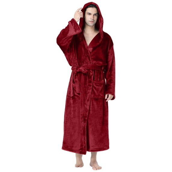 Miluxas Men's Long Sleeve Robe House Bathrobe Full Length Fluffy Pocket Winter Bath Hot Tub Wine 16(XXXXL)