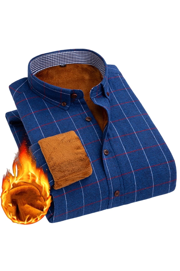 Men's Long Sleeve Sherpa Lined Shirts Outdoor Warm Flannel Plaid Jacket Button Down Fleece Coats Blue