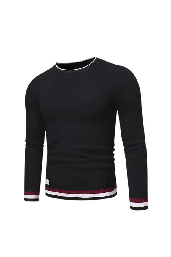 Men's Long Sleeve Shirts Ribbed Pullover Sweater Sim Fit thermal Tops Crew Neck Stretchy Undershirts Black